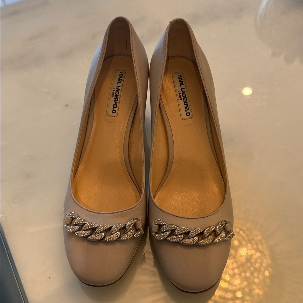 Karl Lagerfeld Nude Chain Embellished Pumps